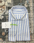 MANUEL RITZ CAMICIA IN LINO/COTONE RIGA AZZURRA