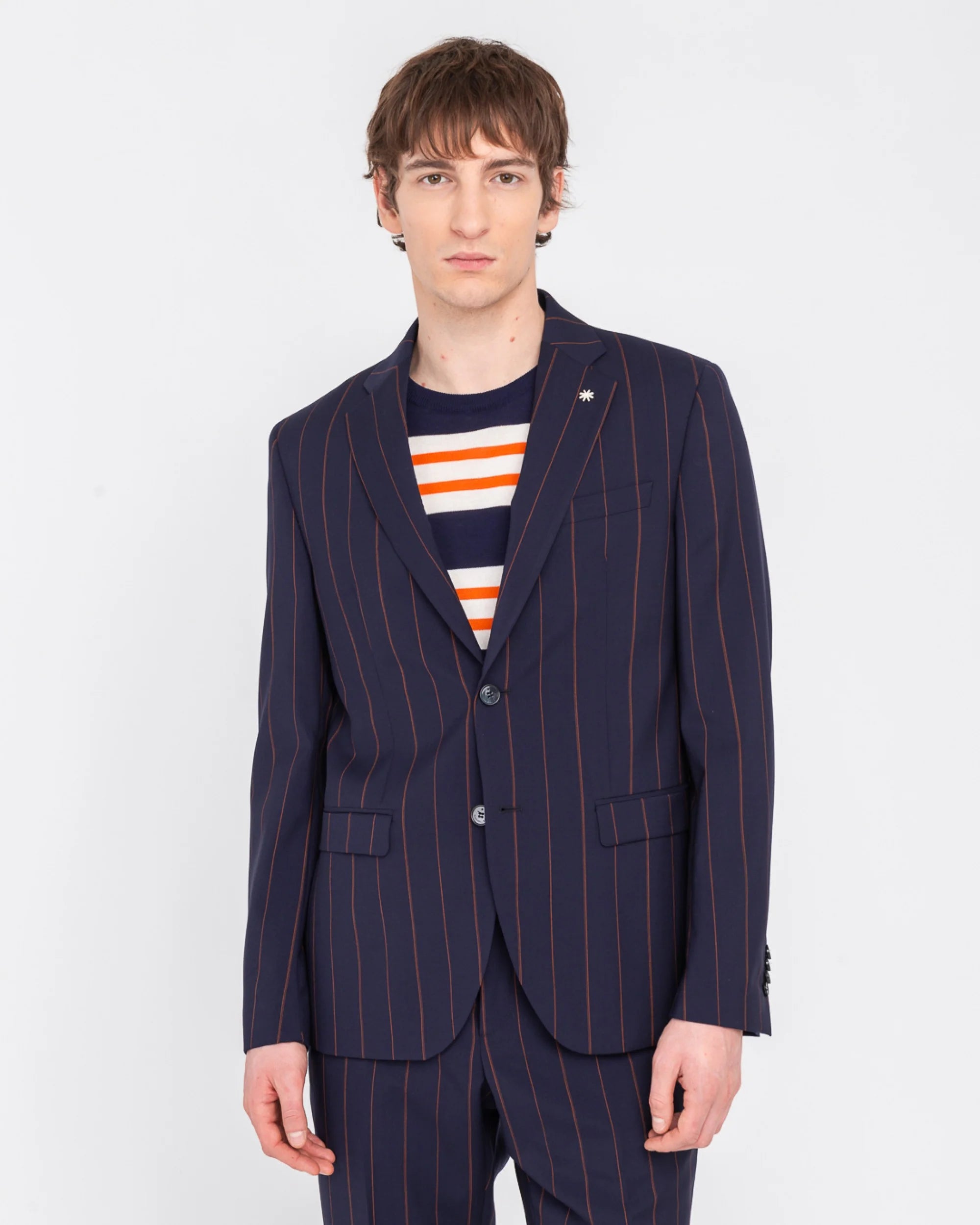 Manuel Ritz abito slim gessato in lana Marzotto natural stretch blu - Marcello Fontana Shop