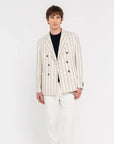 Manuel Ritz giacca doppiopetto regimental in misto lino beige