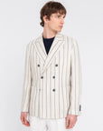 Manuel Ritz giacca doppiopetto regimental in misto lino beige