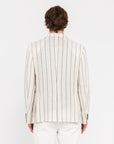 Manuel Ritz giacca doppiopetto regimental in misto lino beige