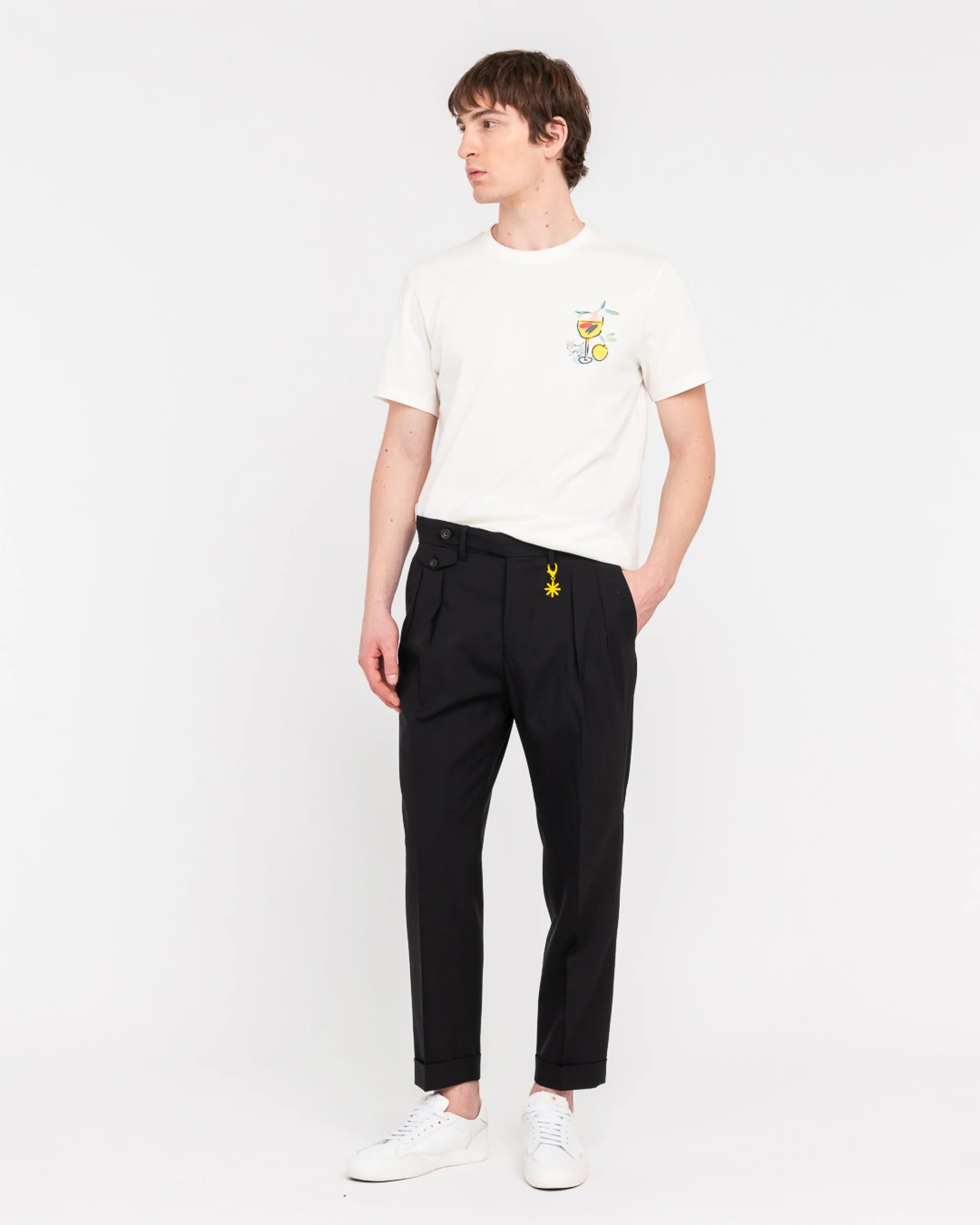 Manuel Ritz pantalone doppia pinces fresco di lana stretch nero - Marcello Fontana Shop