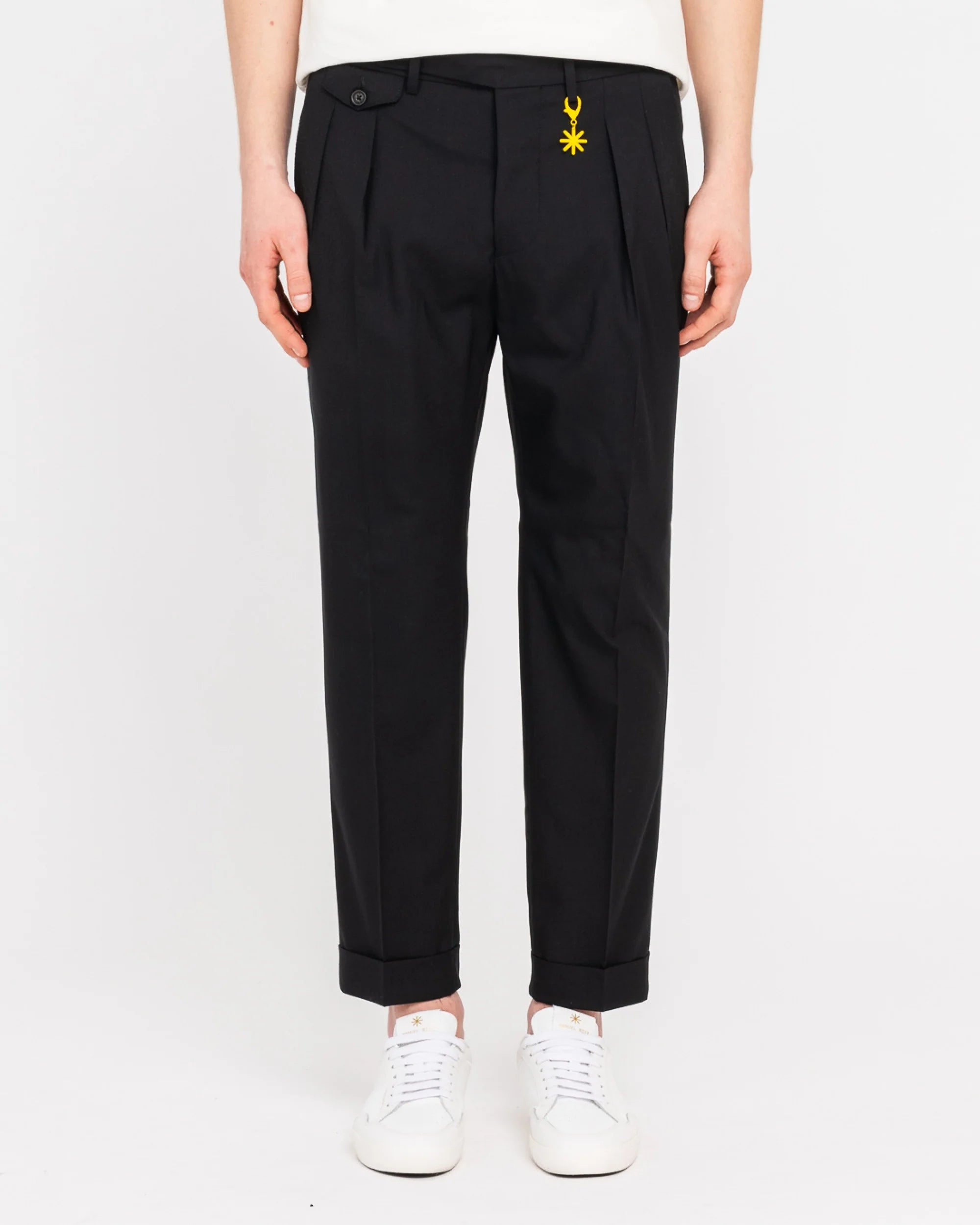 Manuel Ritz pantalone doppia pinces fresco di lana stretch nero - Marcello Fontana Shop