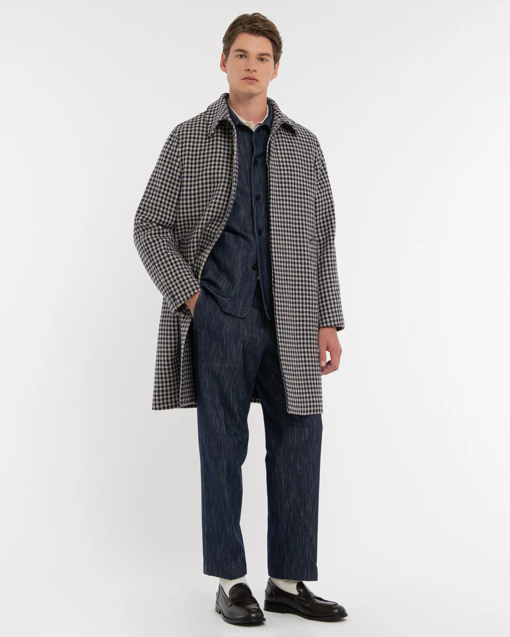 FW25 MANUEL RITZ CAPPOTTO DAMIER IN MISTO LANA BLU - Marcello Fontana Shop