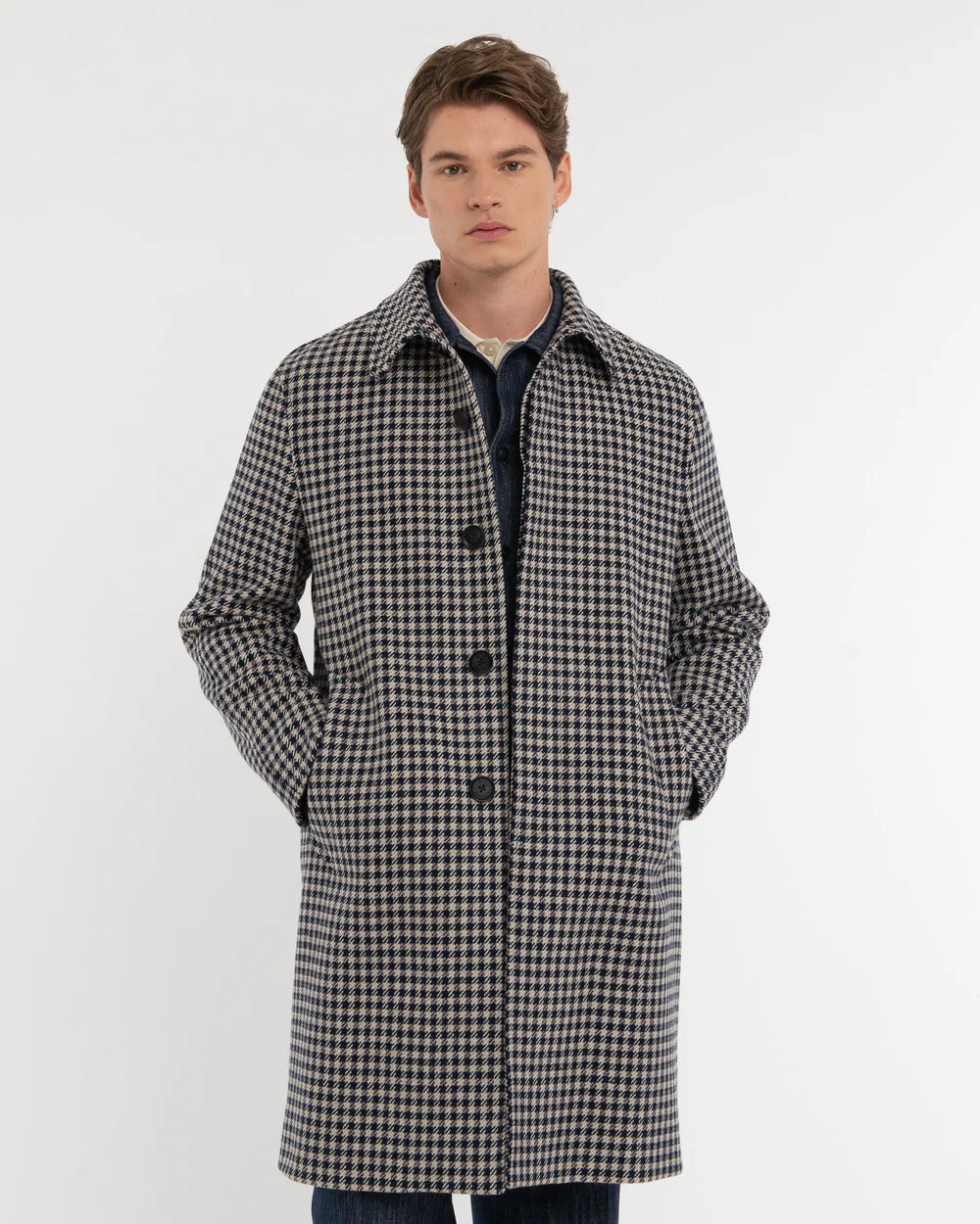 FW25 MANUEL RITZ CAPPOTTO DAMIER IN MISTO LANA BLU - Marcello Fontana Shop