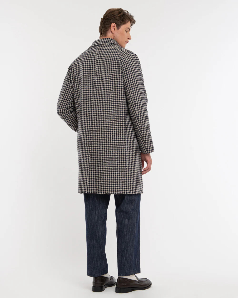 FW25 MANUEL RITZ CAPPOTTO DAMIER IN MISTO LANA BLU - Marcello Fontana Shop