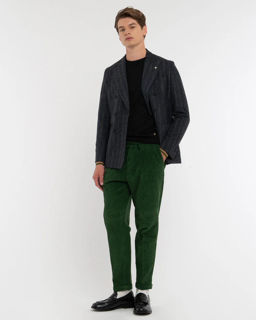 FW25 MANUEL RITZ GIACCA NUVOLA DOPPIOPETTO GESSATO MISTO LANA BLU - Marcello Fontana Shop