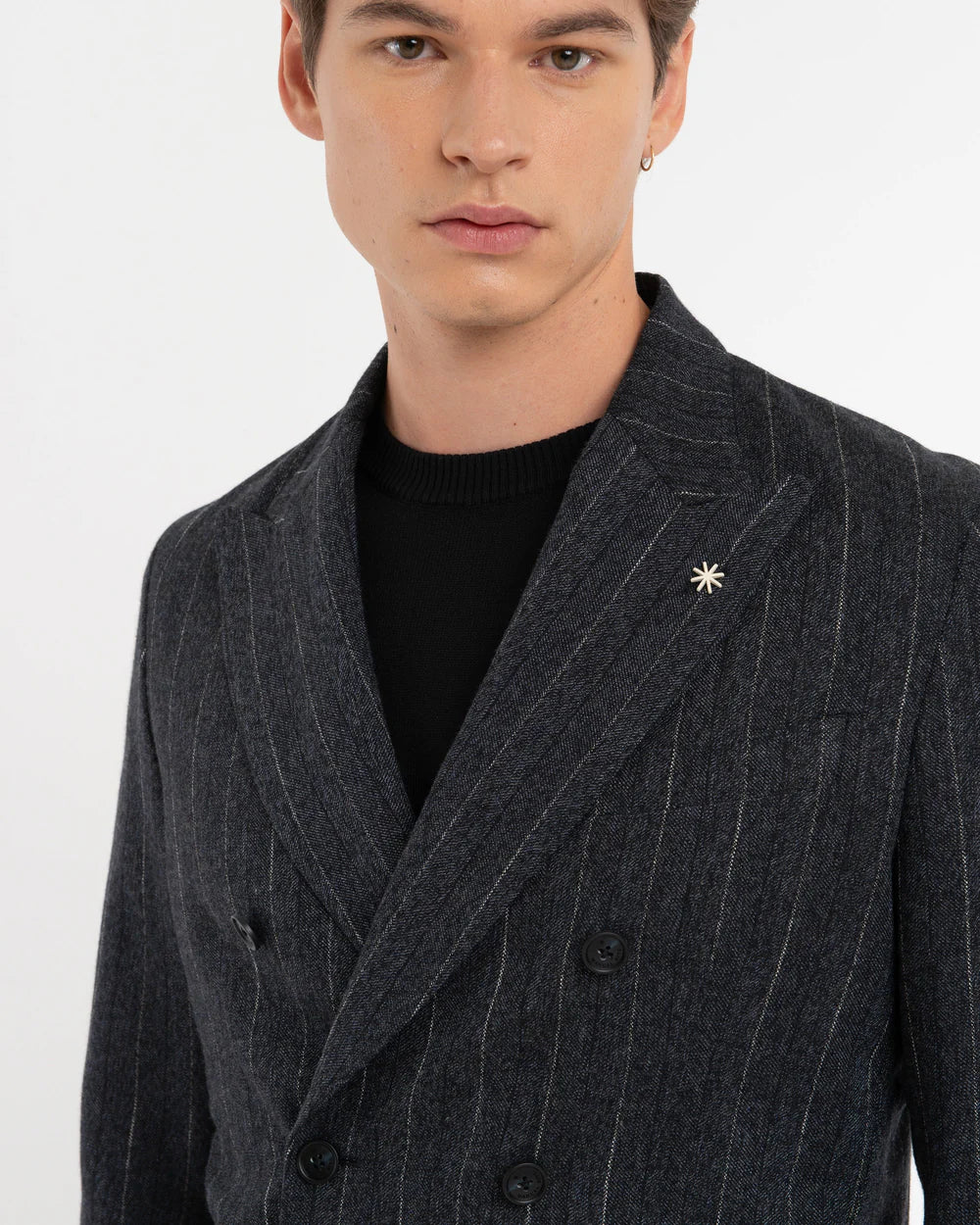 FW25 MANUEL RITZ GIACCA NUVOLA DOPPIOPETTO GESSATO MISTO LANA BLU - Marcello Fontana Shop
