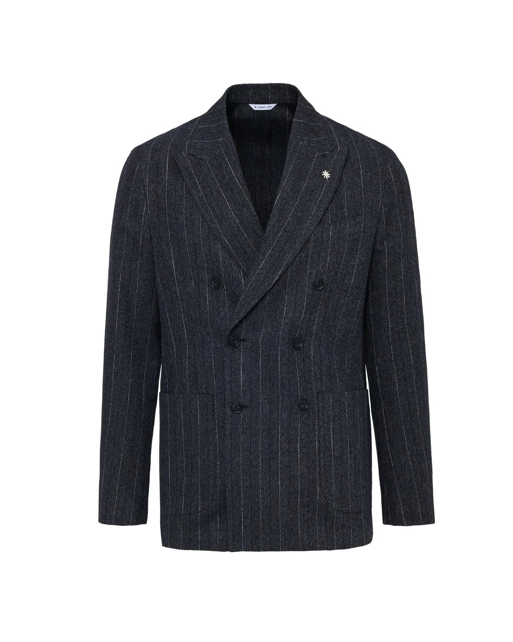FW25 MANUEL RITZ GIACCA NUVOLA DOPPIOPETTO GESSATO MISTO LANA BLU - Marcello Fontana Shop