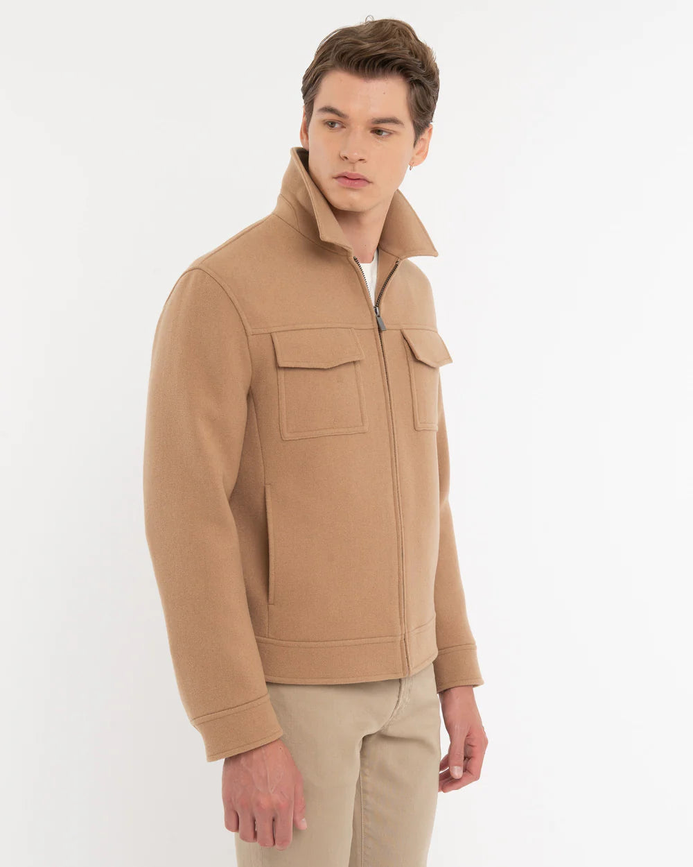 FW25 MANUEL RITZ GIUBBINO PANNO IN MISTO LANA BEIGE - Marcello Fontana Shop