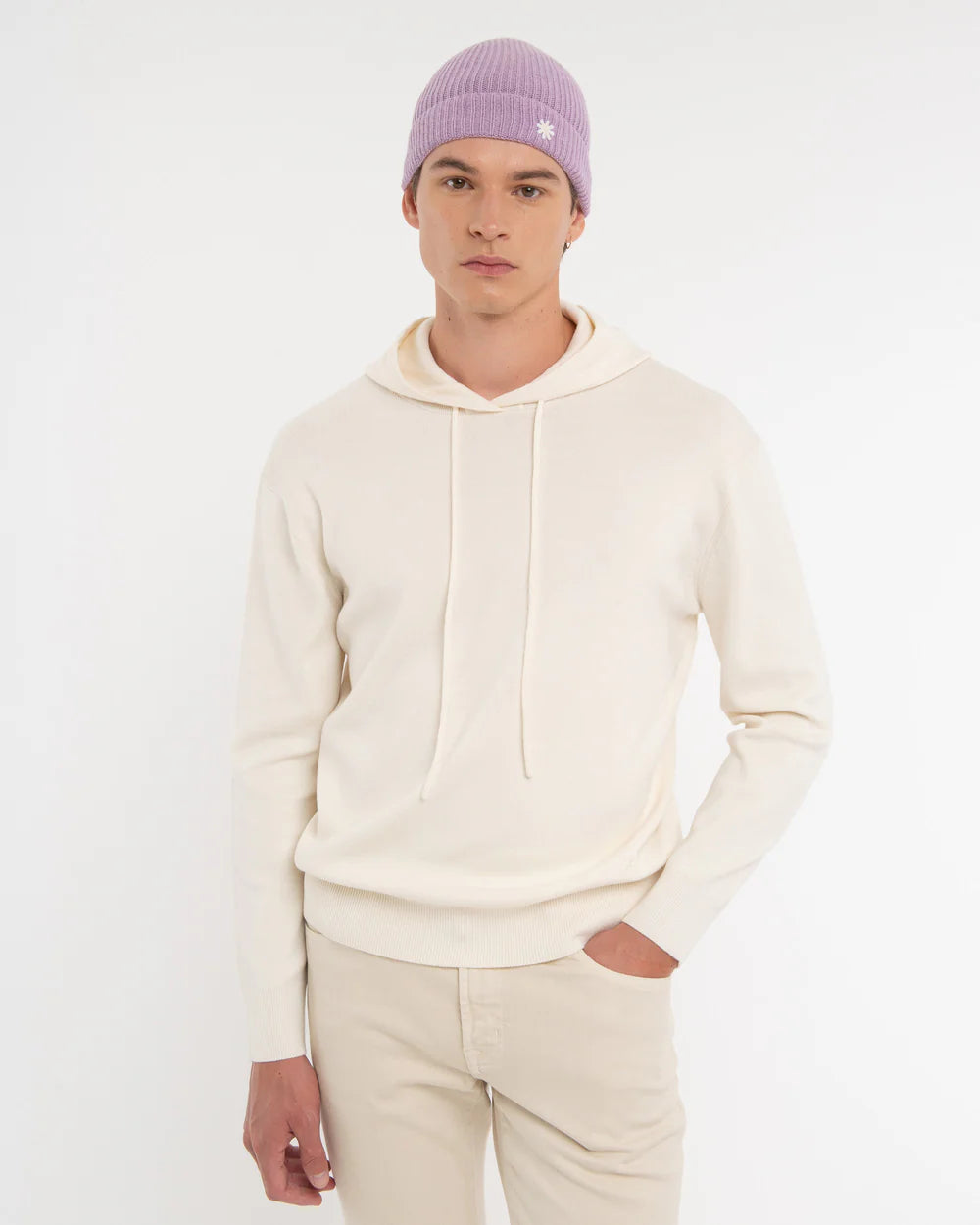 FW25 MANUEL RITZ MAGLIA CON CAPPUCCIO MISTO LANA BIANCO - Marcello Fontana Shop