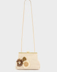 Pochette Marbella in paglia + fiori beige