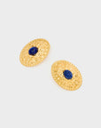 Orecchini Amelia martellati con pietra blu