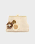 Pochette Marbella in paglia + fiori beige