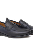 ROSSI Mocassino in vitello naturale colore blu sfumato con fondo in gomma cucito - Marcello Fontana Shop