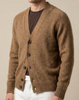 La Fileria – Cardigan in Pura Lana Shetland con Manica Raglan Cammello Mélange
