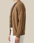La Fileria – Cardigan in Pura Lana Shetland con Manica Raglan Cammello Mélange