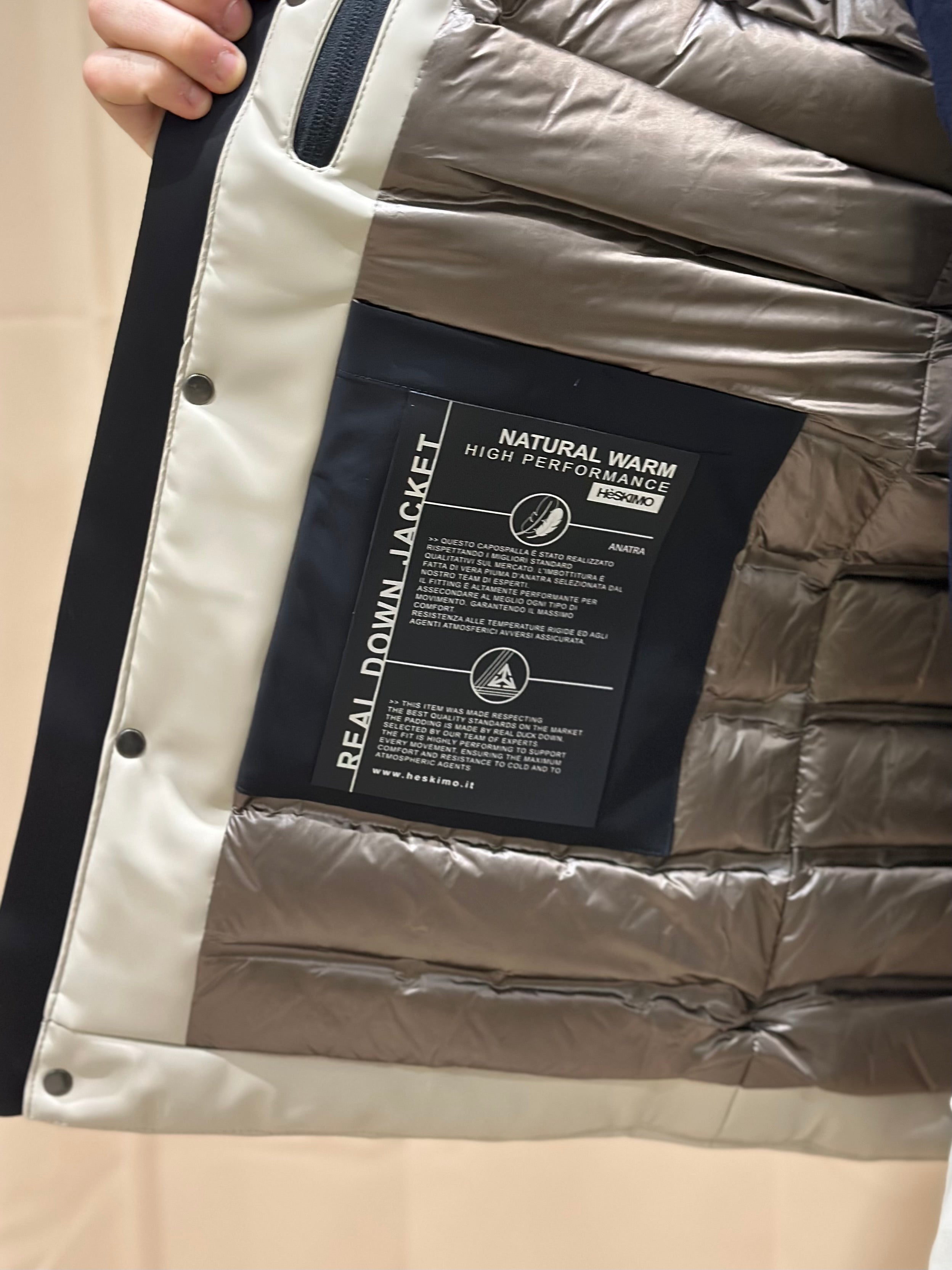 HESKIMO long parka Rubber vera piuma - beige