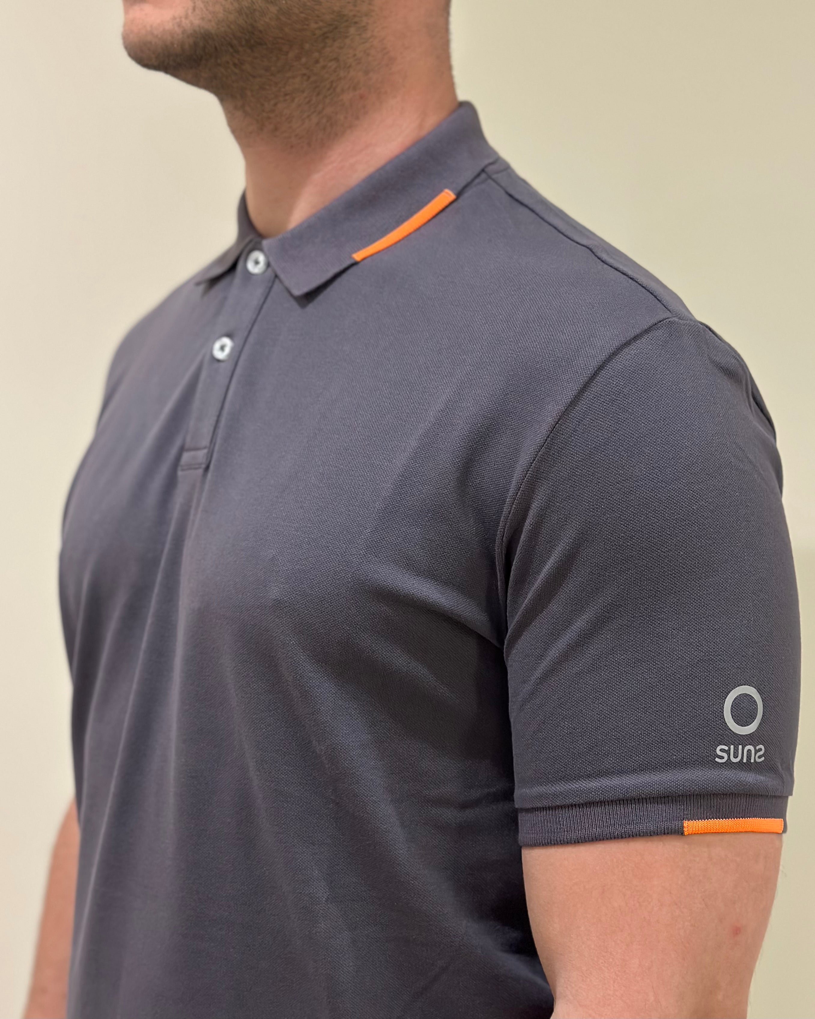SUNS POLO FEDERICO TAG IN PIQUET DARK GREY