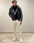 FW25 BOB COMPANY GIUBBOTTO ECO PELLE CON DETTAGLI MAGLIA - MORO