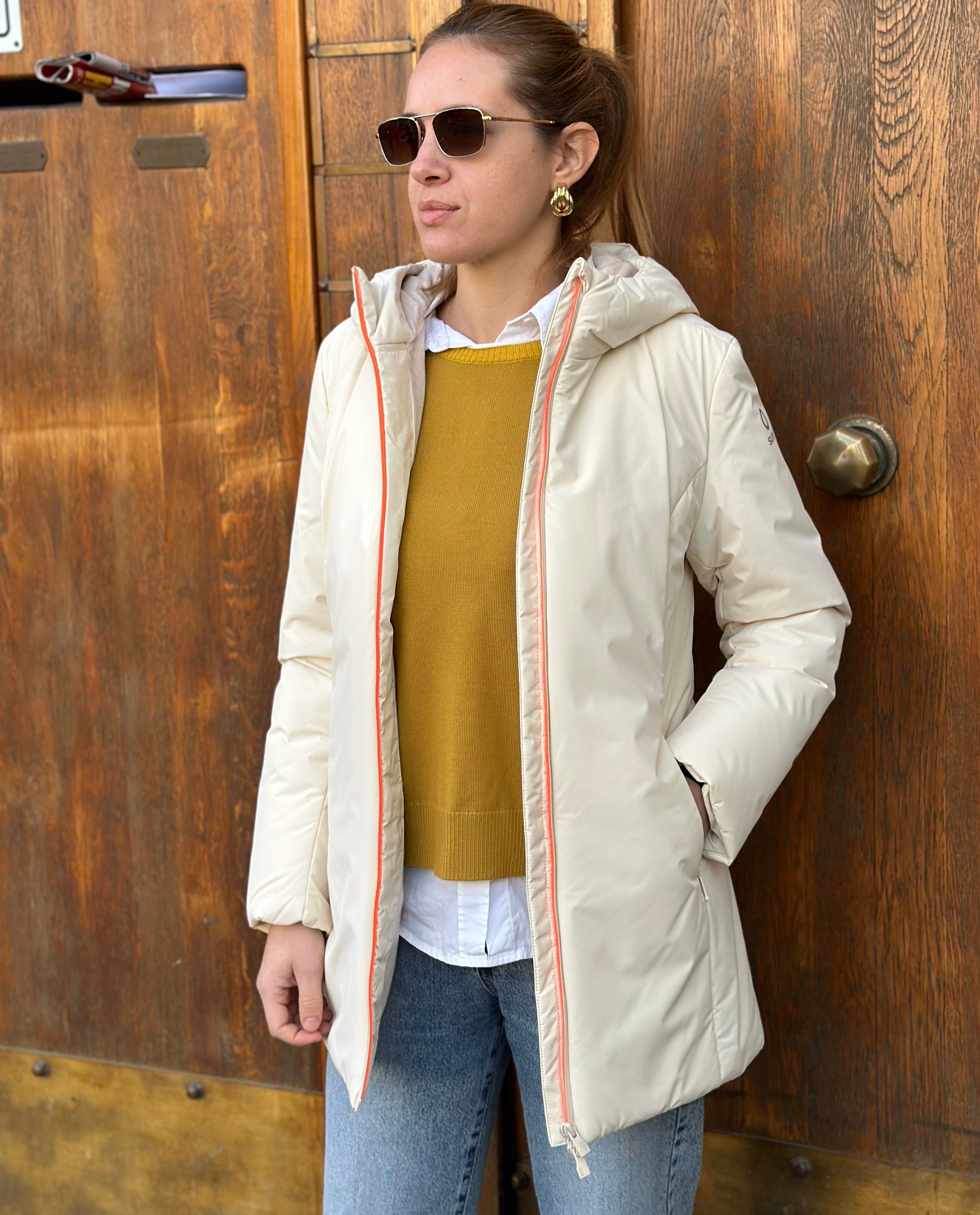 PARKA AURELIA LONG VELOUR OFF WHITE - SUNS - Marcello Fontana Shop