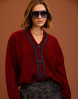 Cardigan in denim con trecce cod. WM114K28MRS - Rosso/Denim - Meisie