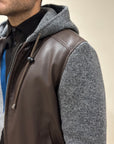 FW25 BOB COMPANY GIUBBOTTO ECO PELLE CON DETTAGLI MAGLIA - MORO