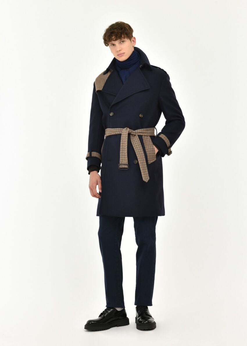 MANUEL RITZ CAPPOTTO CON CONTRASTI PANNO DIAGONALE MISTO LANA - Marcello Fontana Shop