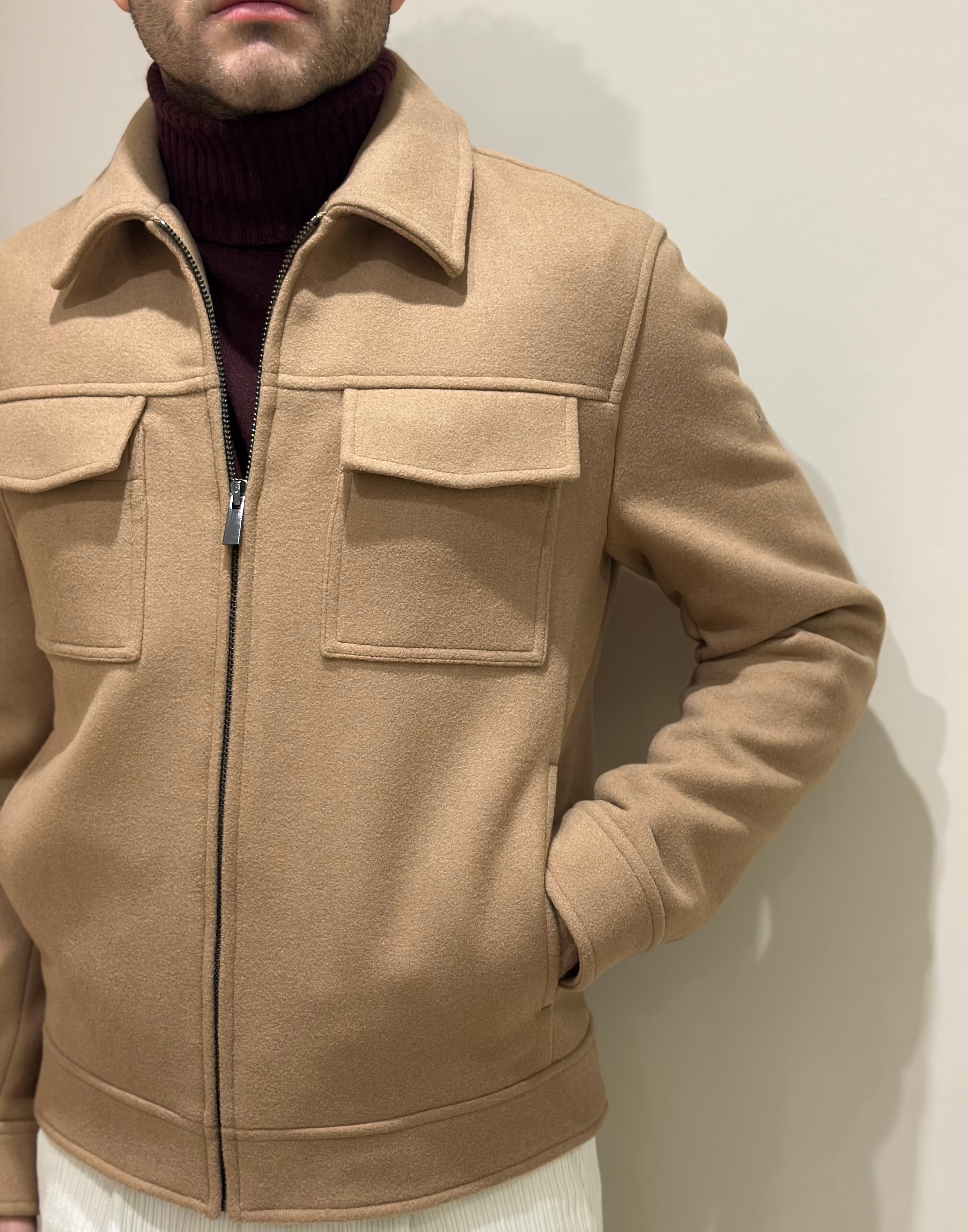 FW25 MANUEL RITZ GIUBBINO PANNO IN MISTO LANA BEIGE