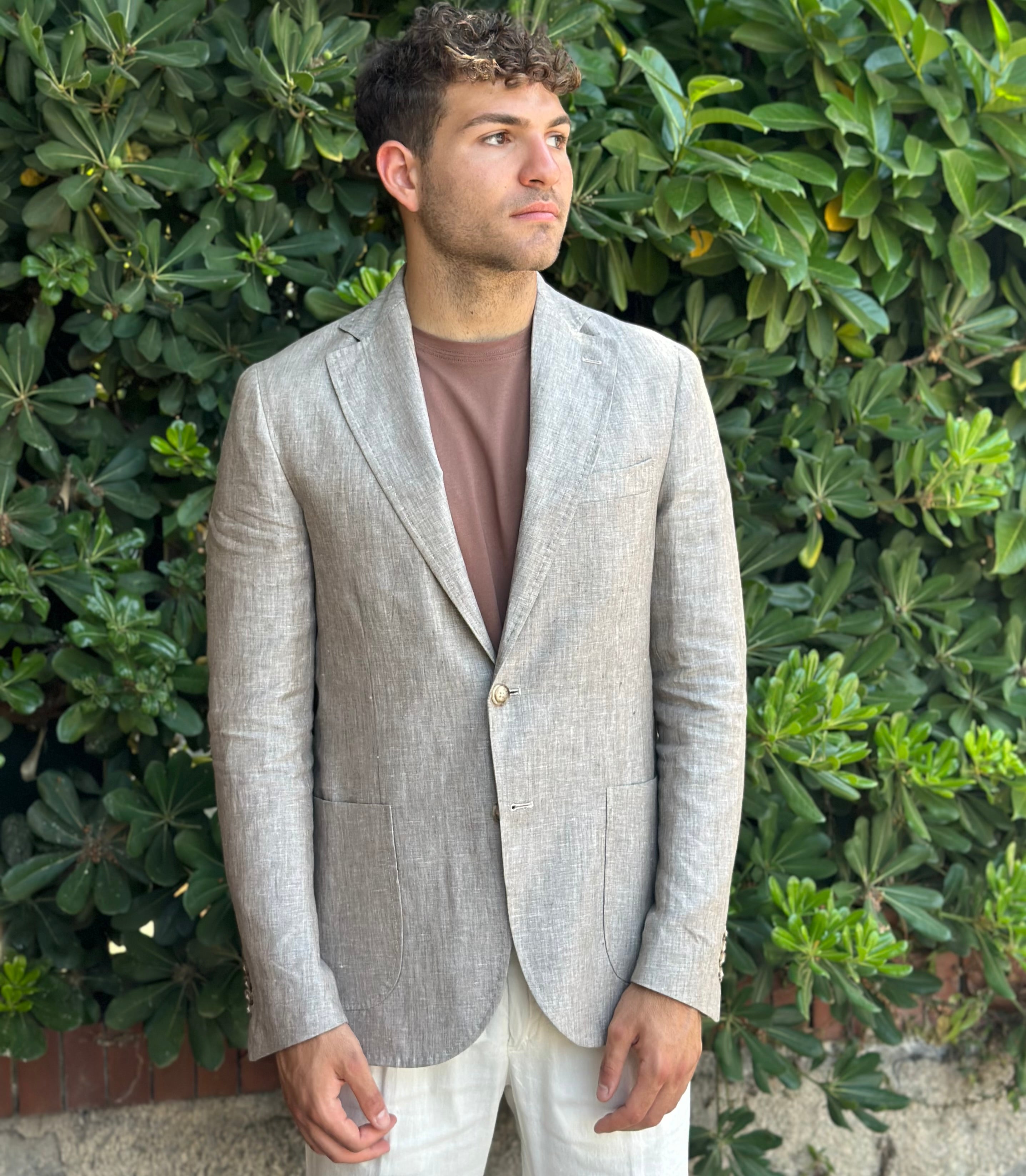 GIACCA MONOPETTO IN 100% LINO FANGO - Marcello Fontana Shop