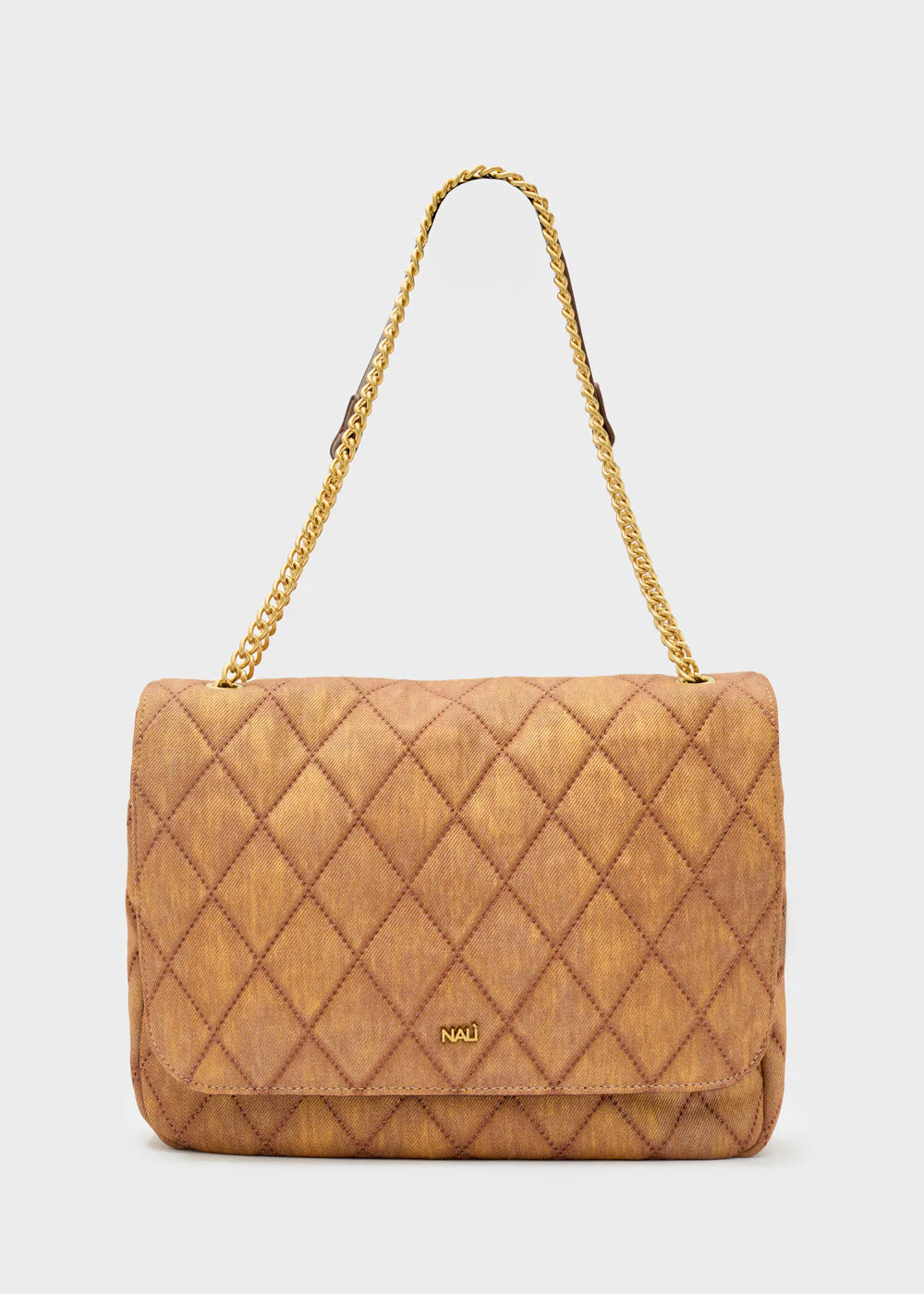 BORSA DEMI FLAP A SPALLA DENIM MARRONE - NALI' - Marcello Fontana Shop