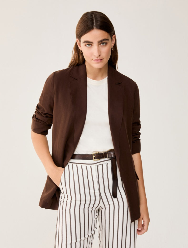 SS26 PBBUMIDO BLAZER IN BLAN DI LINO, MORO - PENNYBLACK - Marcello Fontana Shop