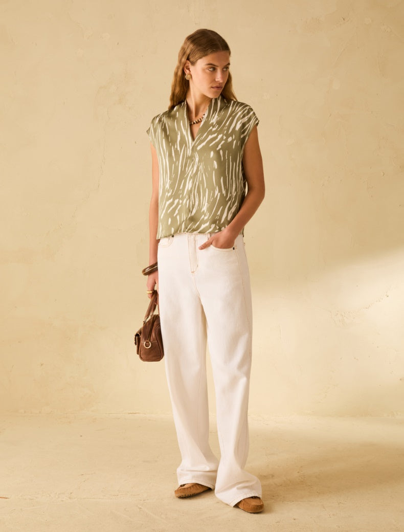 SS26 PBPBACCO BLUSA IN DOPPIO RASO, ZEBRA VERDE - PENNYBLACK - Marcello Fontana Shop