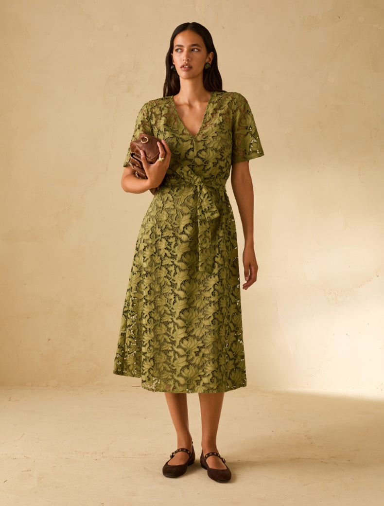 SS26 PBPSONNI ABITO MIDI IN COTONE SANGALLO, VERDE - PENNYBLACK - Marcello Fontana Shop
