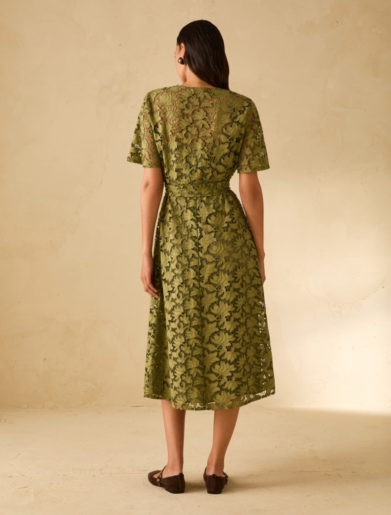SS26 PBPSONNI ABITO MIDI IN COTONE SANGALLO, VERDE - PENNYBLACK - Marcello Fontana Shop