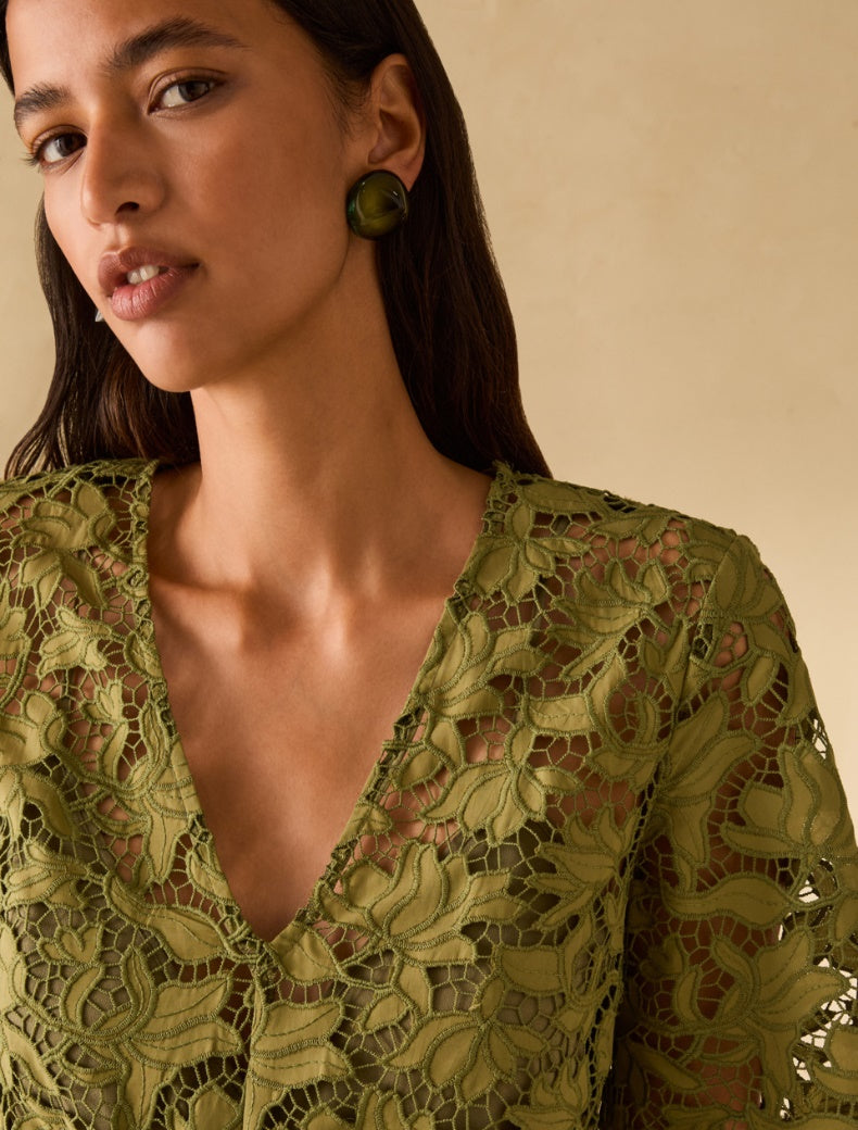 SS26 PBPSONNI ABITO MIDI IN COTONE SANGALLO, VERDE - PENNYBLACK - Marcello Fontana Shop