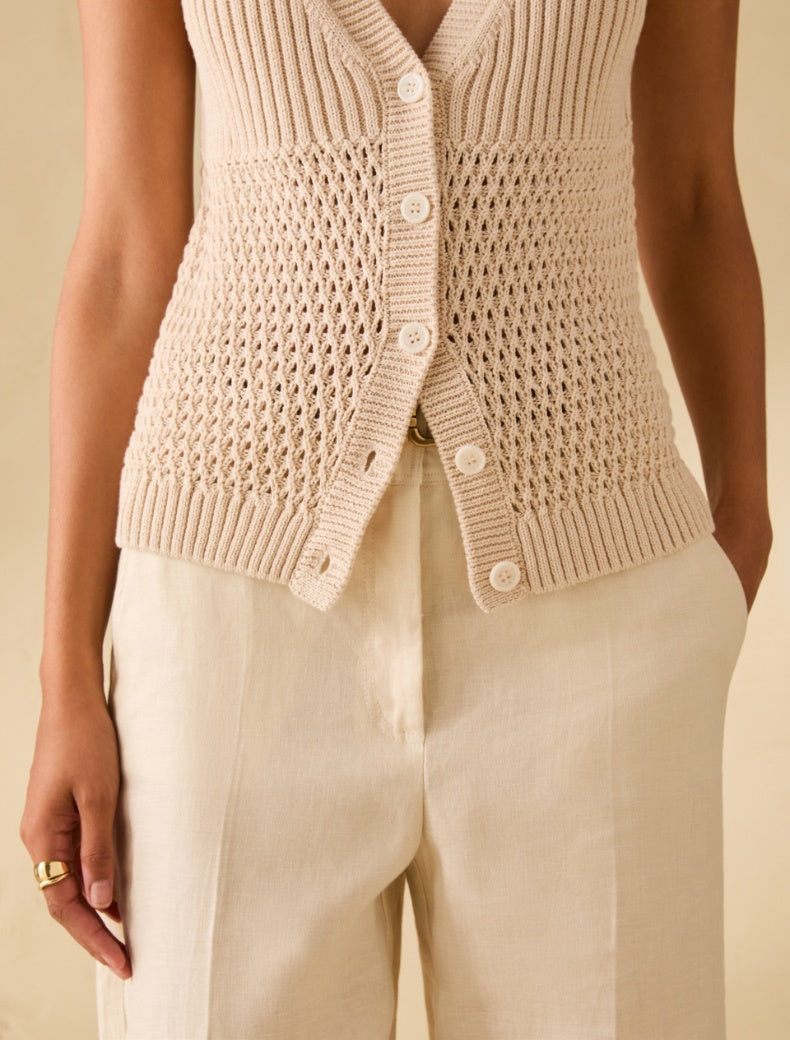 SS26 PBBDIALOGO GILET IN MAGLIA A RETE A COSTE, CORDA - PENNYBLACK - Marcello Fontana Shop