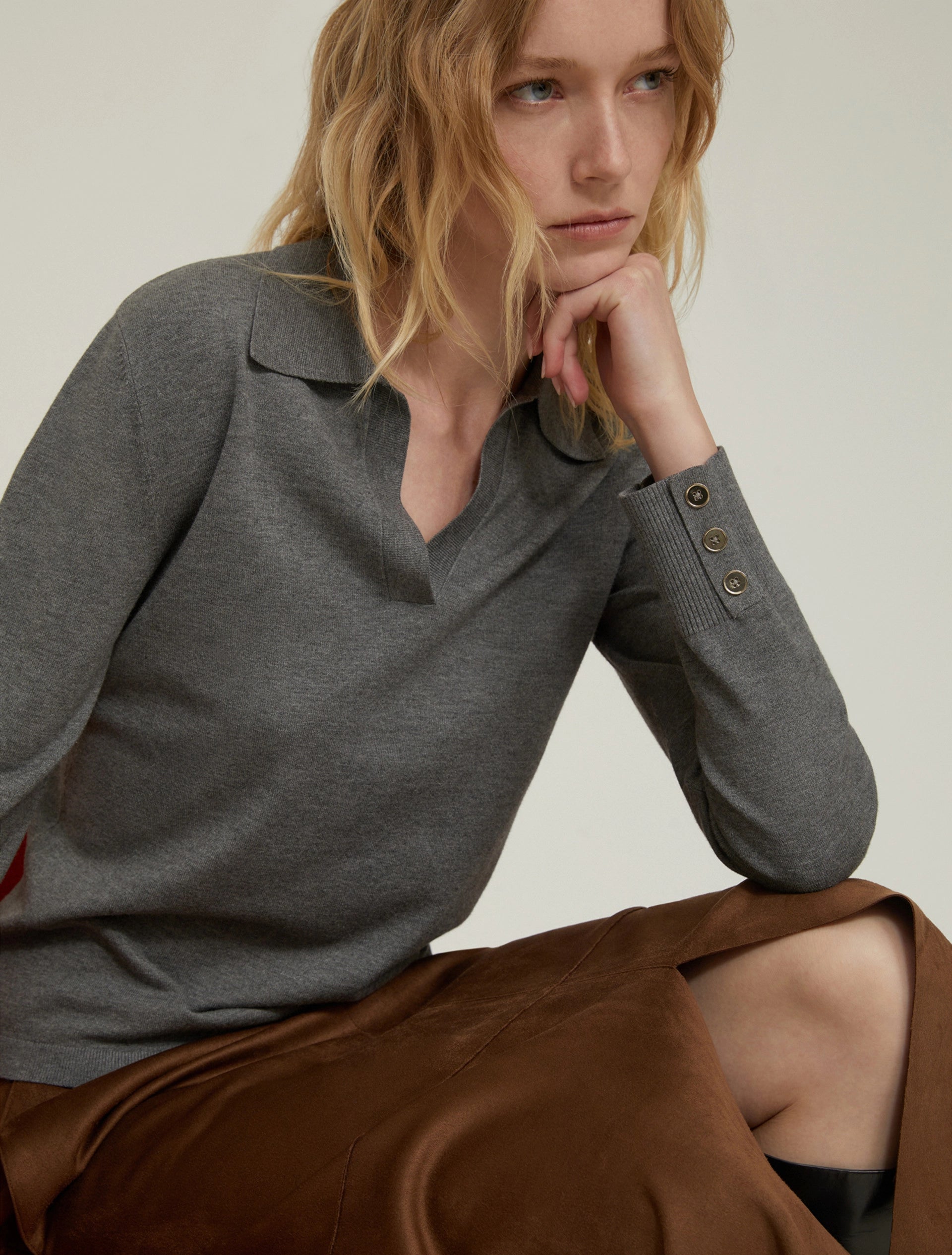 POLO IN MAGLIA STRECH, GRIGIO MELANGE  - PENNYBLACK - Marcello Fontana Shop