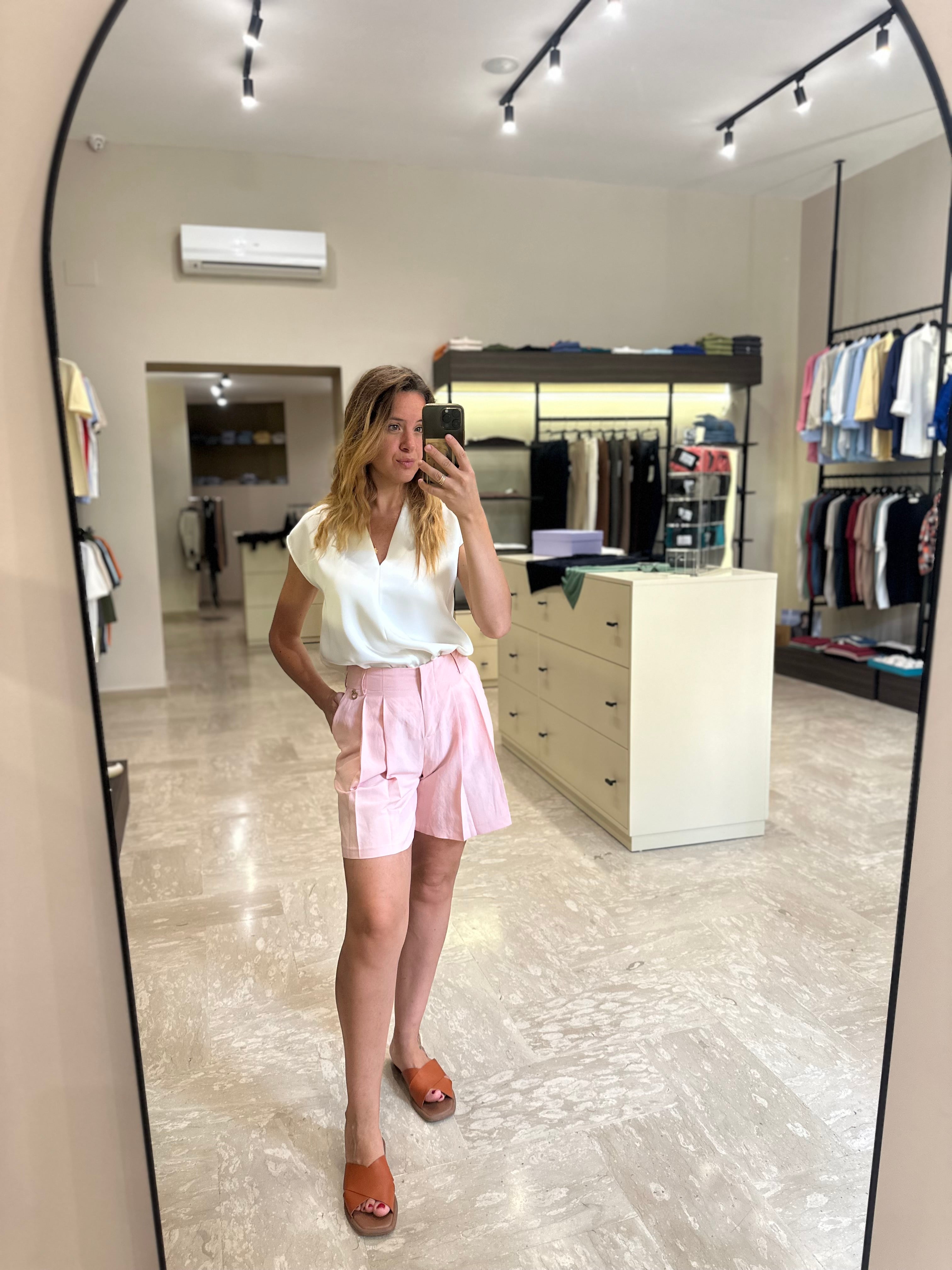 RELISH Shorts Dioptasio in lino vita alta rose