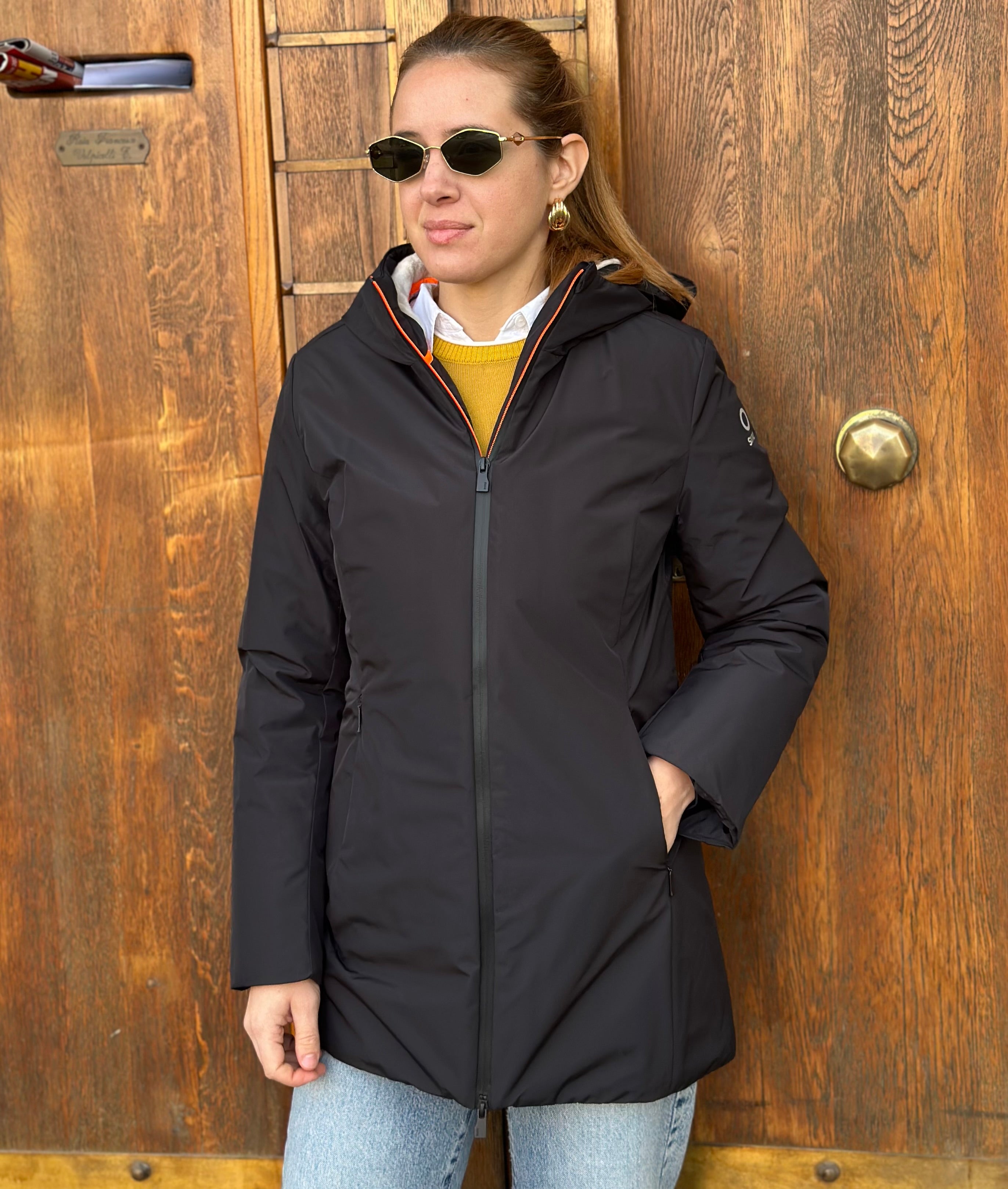 PARKA AURELIA LONG VELOUR BLACK - SUNS - Marcello Fontana Shop