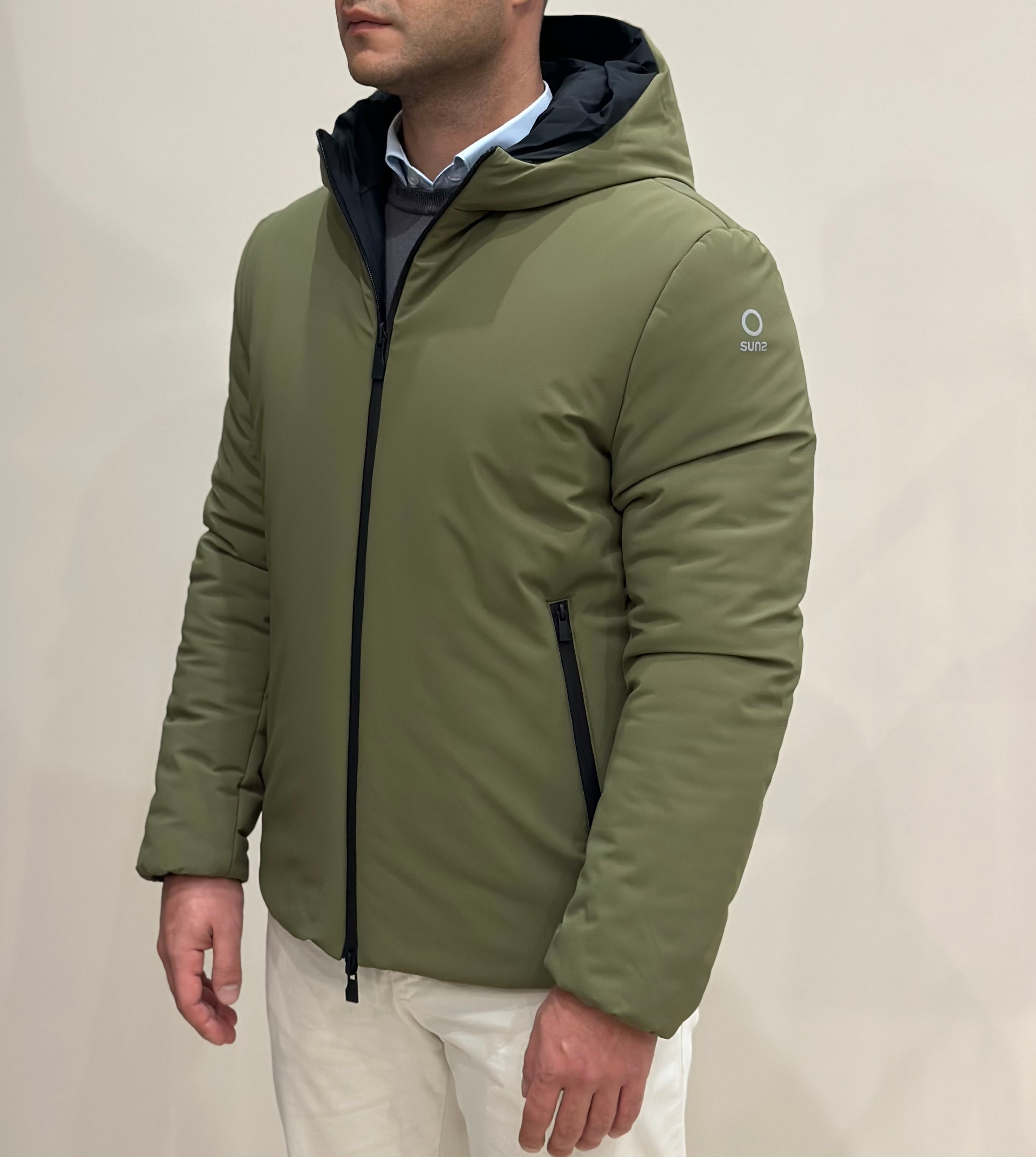 SUNS Giubbotto uomo Delhi midi reversibile con cappuccio - ARMY/BLACK