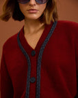 Cardigan in denim con trecce cod. WM114K28MRS - Rosso/Denim - Meisie