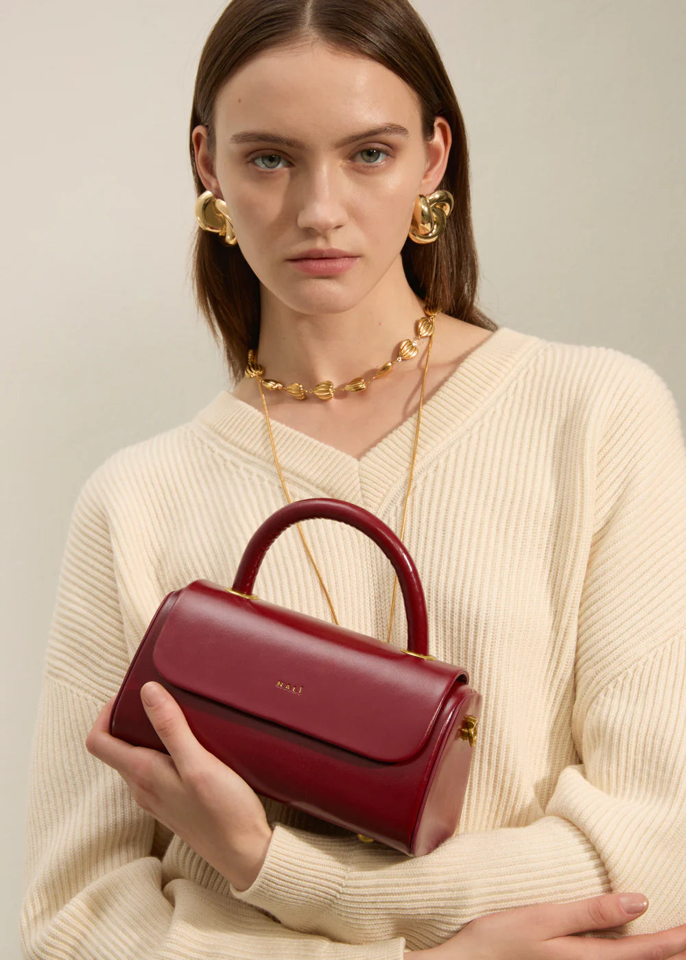 BORSA PHOEBE A MANO RIGIDA BORDEAUX - NALI' - Marcello Fontana Shop