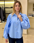 SAIPH CAMICIA MANICA A SBUFFO IN COTONE CELESTE
