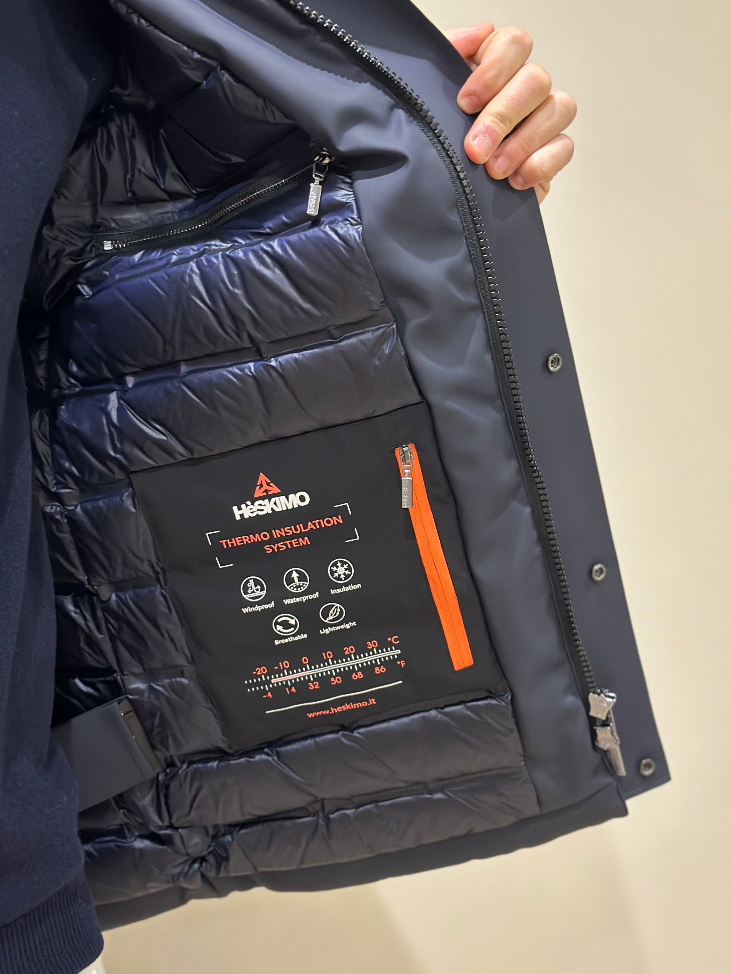 HESKIMO long parka Rubber vera piuma - blu