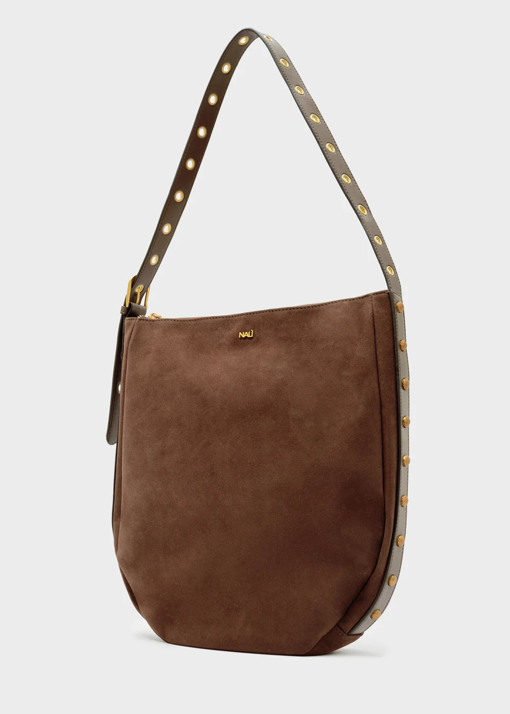 BORSA JOANNE A SPALLA CON BORCHIE MARRONE - NALI' - Marcello Fontana Shop