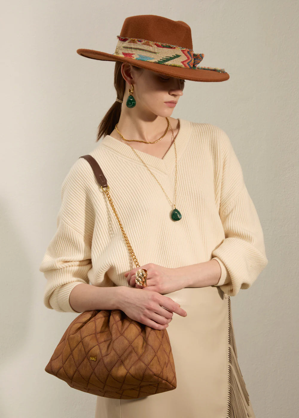 BORSA DEMI SHOULDER A SPALLA DENIM MARRONE - NALI' - Marcello Fontana Shop