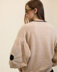 Maglione floreale con maniche all'uncinetto cod. WM208K03IVY - Meisie