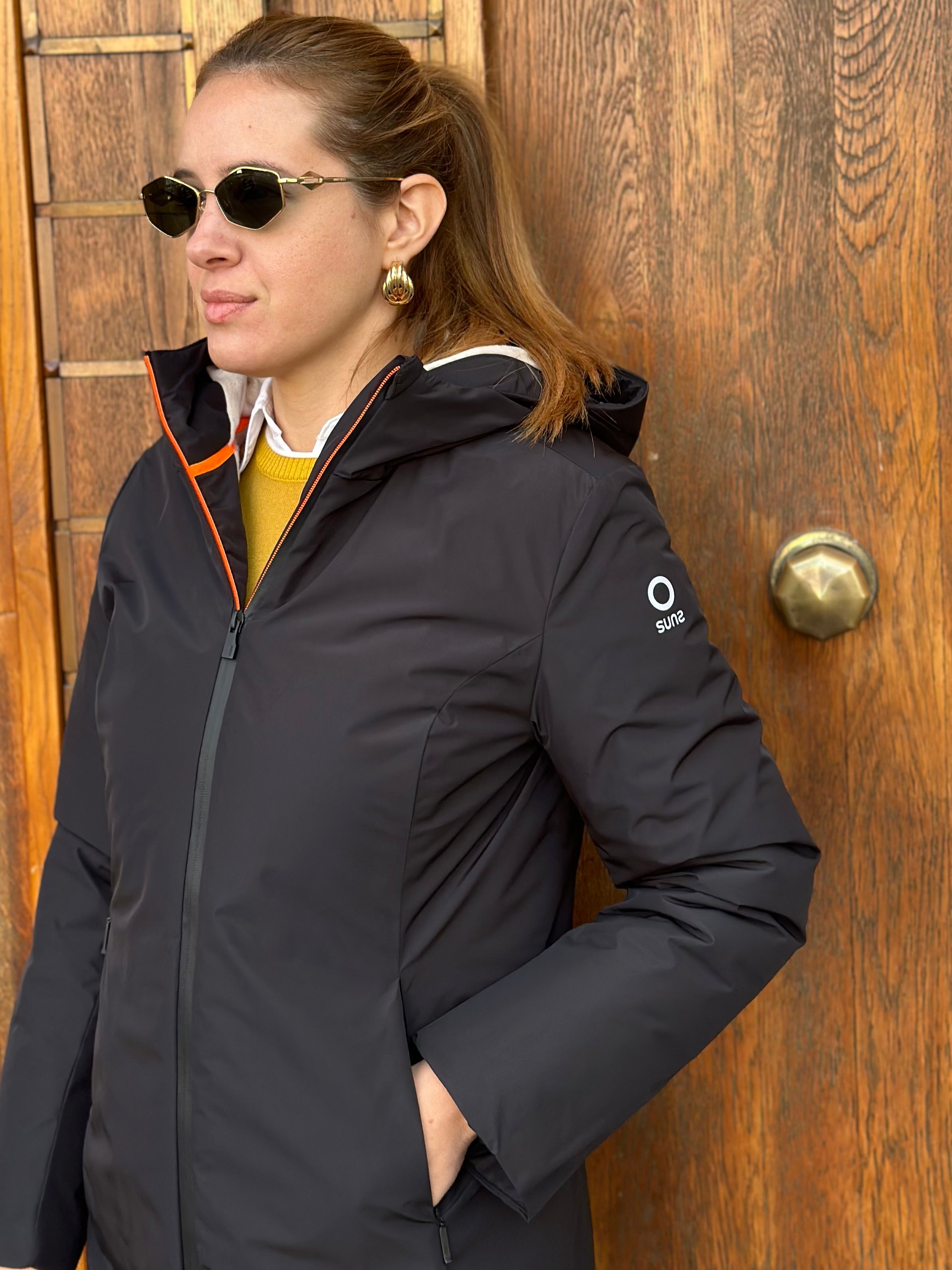 PARKA AURELIA LONG VELOUR BLACK - SUNS - Marcello Fontana Shop