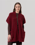 Poncho in maglia a coste con collo scialle Bordeaux - cod. 36PORI831_41 - SURKANA